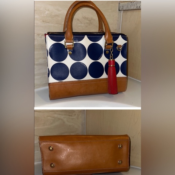 ✨ Like New Brahmin Luxury Leather Satchel Navy & White - Picture 4 of 6